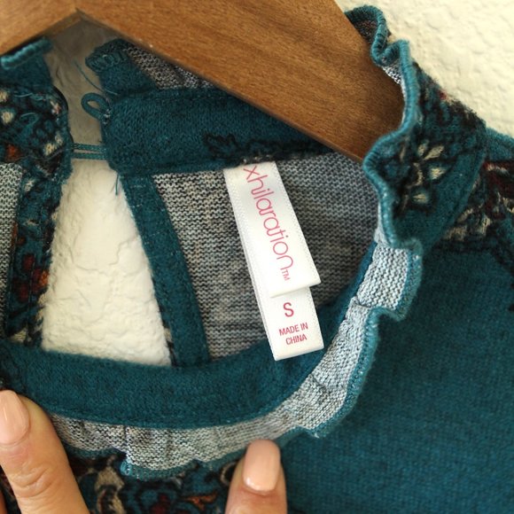 Xhilaration Mini Dress Bell Sleeve Boho Turquoise - Picture 6 of 6